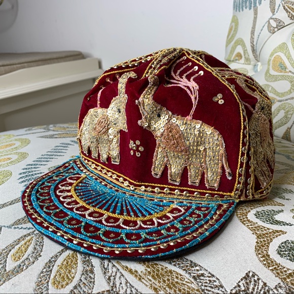 Accessories - Vintage Sequined Cabby Retro Floppy Hat Elephant